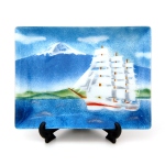 七宝焼|飾皿・18×24cm　帆船と富士