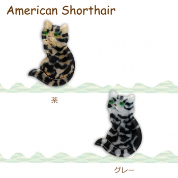 七宝焼|花白組ピンブローチ　猫・アメリカンショートヘア