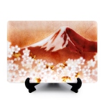 七宝焼|飾皿・16×22.5　赤富士桜