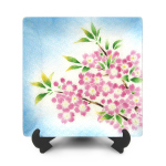 七宝焼|飾皿・18×18　桜(青)