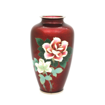 七宝焼|有線花瓶・H18　赤透バラ