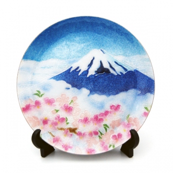 七宝焼|飾皿・45丸　青富士桜