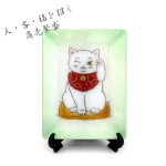 七宝焼|飾皿・人招き猫　緑