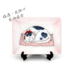 七宝焼|飾皿・眠り猫　ピンク
