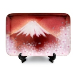 七宝焼|飾皿・12×18　赤富士桜