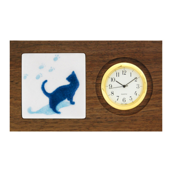 七宝焼|置時計・葉祥明　ヒーリング・キャット