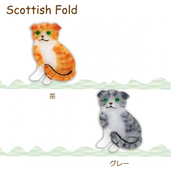 七宝焼|花白組ピンブローチ　猫・スコテッシュフォールド