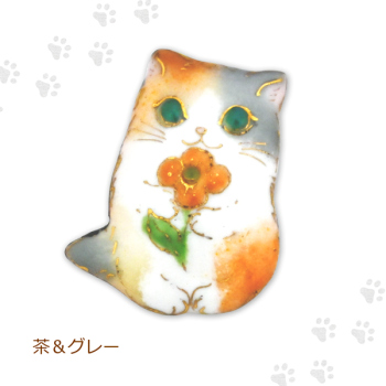 七宝焼|土田ピンブローチ　お花ちび猫 (限定商品)