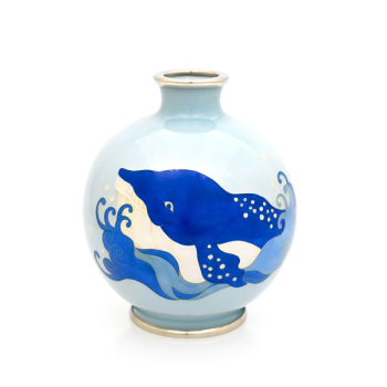 七宝焼|有線花瓶・H13.5　水色クジラ　【在庫限り】